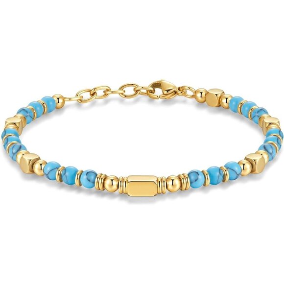 Gold & Blue Boho Beaded Bracelets for Women Trendy Jewelry Gifts for Lover, Mom - Picture 1 of 7